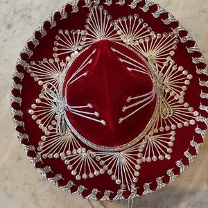 Red velvet with silver trim Mexican sombrero for children